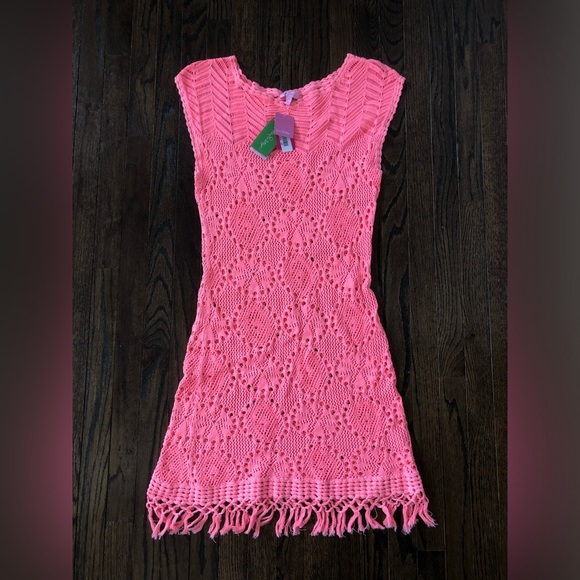 Lilly Pulitzer Women's L Adabelle Crocheted Sweater Dress in Yummy Melon - NWT! - Picture 1 of 9